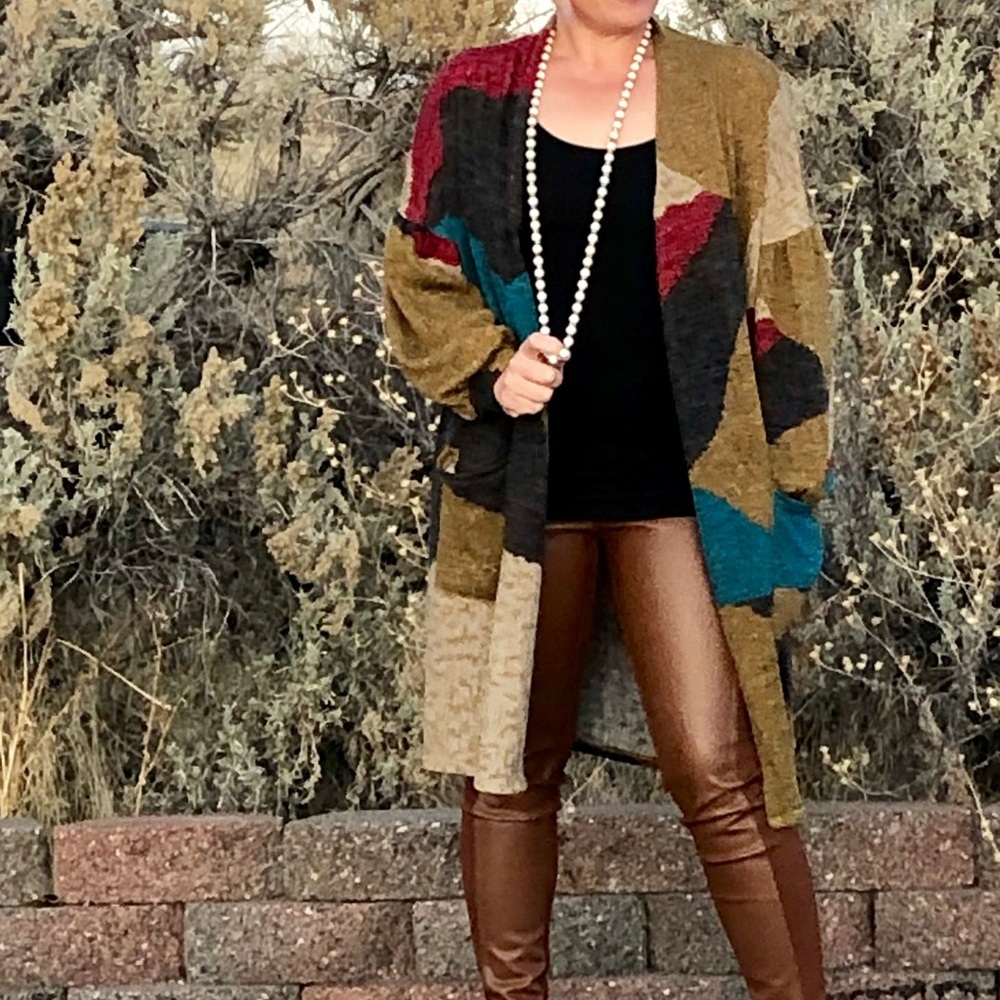New! Multi Color Balloon Sleeve Cardigan - Picture 1 of 8